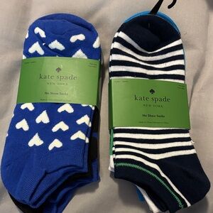 Kate Spade Heart and Stripe No Show Socks - Blue and Black